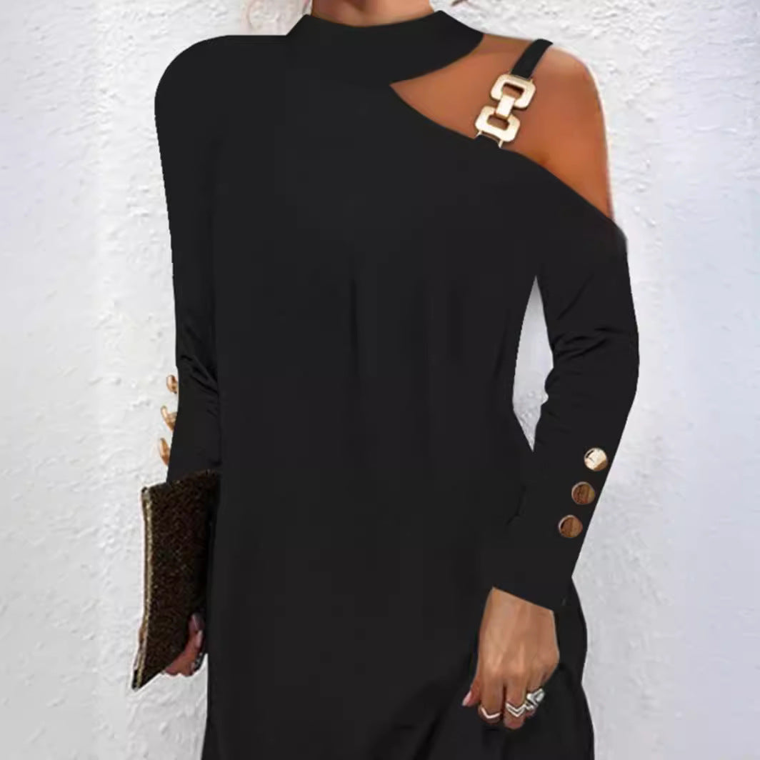 Damen nan asymmetrisches Minikleid mit Stehkragen, Cut-Out-Schulter und Zierkettenträger Echo Archiv