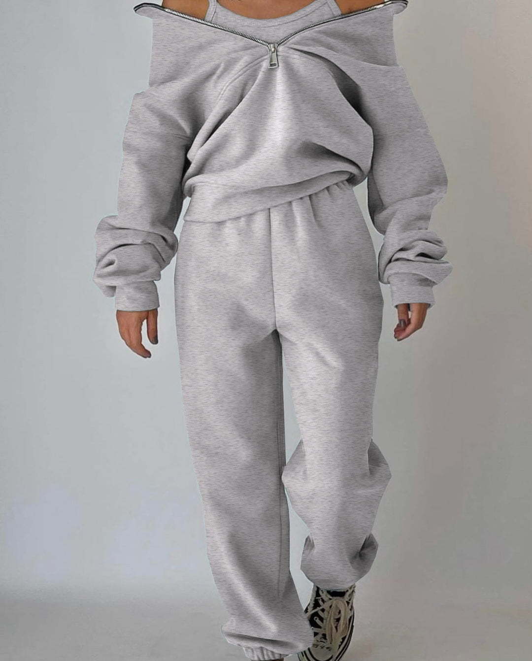 Damen Oversized Halbzip-Sweatshirt mit Stehkragen und passender High-Waist-Jogginghose Echoarchiv