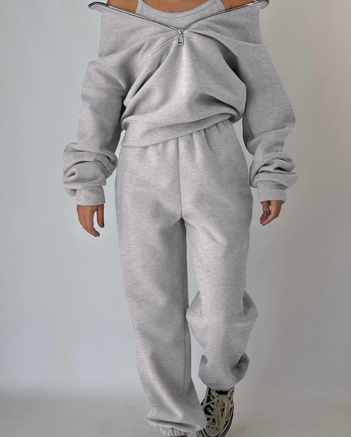 Damen Oversized Halbzip-Sweatshirt mit Stehkragen und passender High-Waist-Jogginghose Echoarchiv