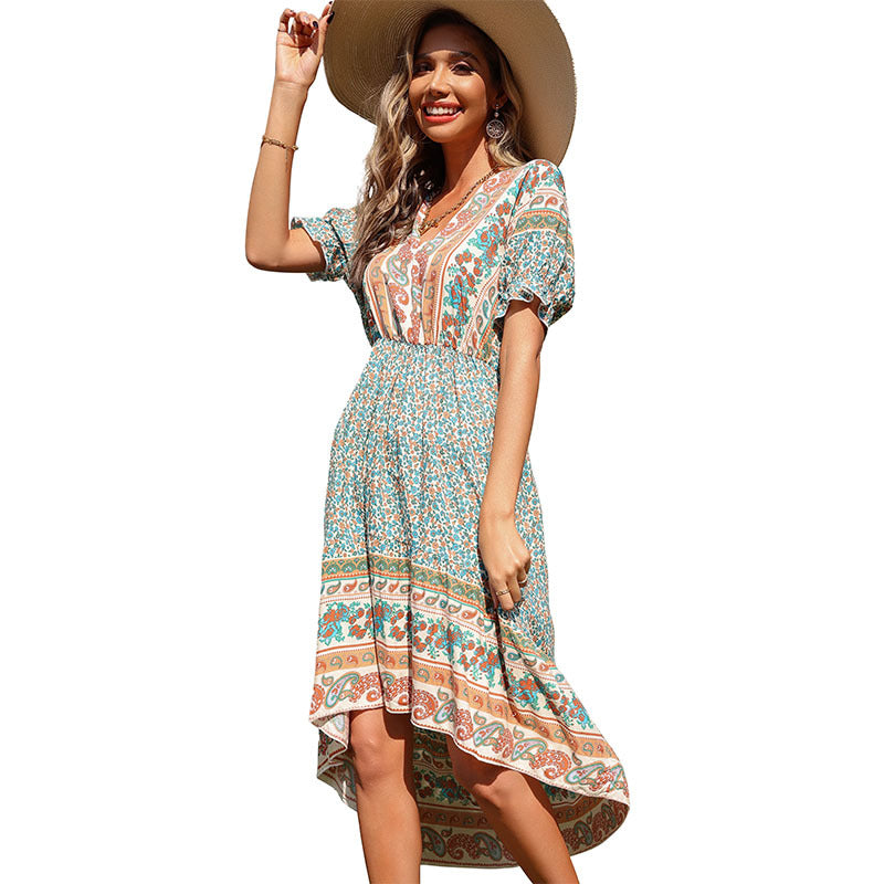 Damen Leichtes Midikleid mit Paisley‑Print, elastischer Taillenpartie und asymmetrischem Saum Echoarchiv