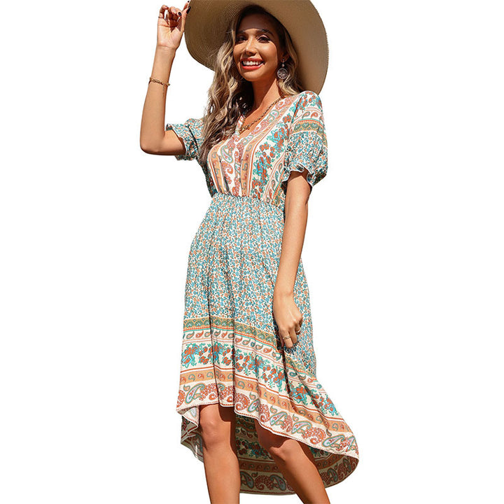 Damen Leichtes Midikleid mit Paisley‑Print, elastischer Taillenpartie und asymmetrischem Saum Echoarchiv