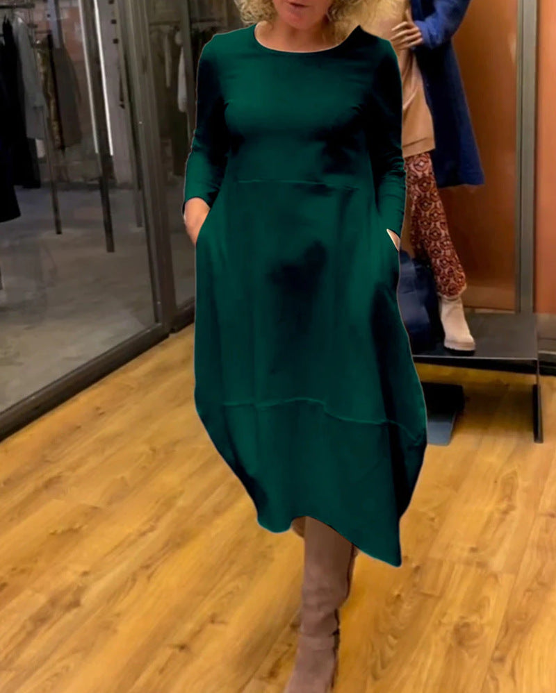 Damen nan asymmetrisches Ballonkleid mit dreiviertelärmeln, seitlichen Eingrifftaschen und fließendem Zipfelsaum Echo Archiv