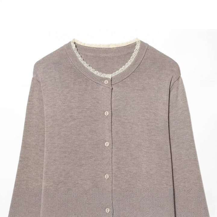 Damen Klassischer Feinstrick-Cardigan mit zarter Spitzenkante Echoarchiv
