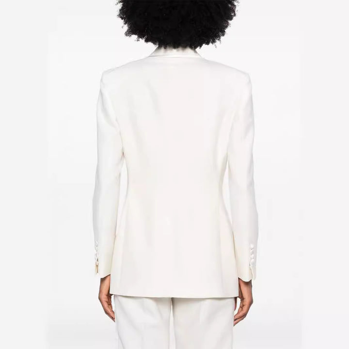 Damen Doppelreihiges Longblazer‑Hosenanzug mit Marlene‑Weitbeinhose und schlanker Silhouette Echoarchiv
