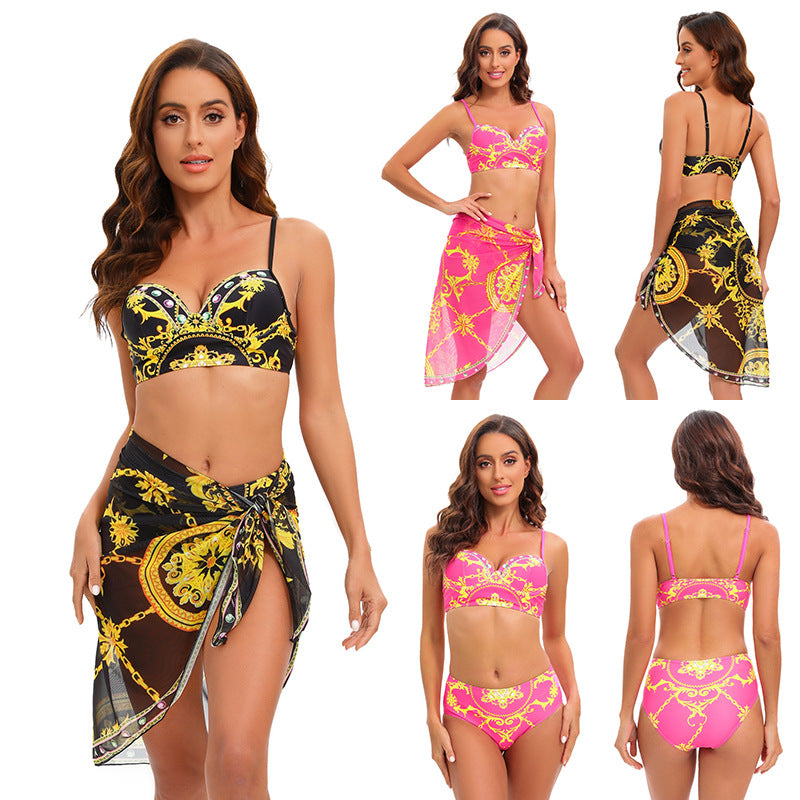 Damen Bikini-Set mit elegantem Mustermix und transparenter Strandtunika Echo Archiv