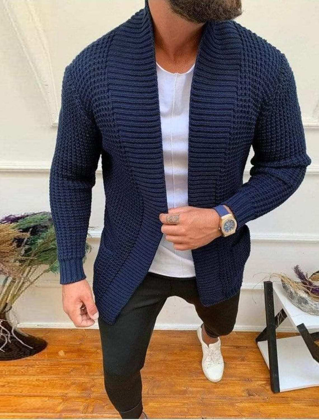 Herren Strickcardigan mit Schalkragen und strukturiertem Waffelmuster Echo Archiv