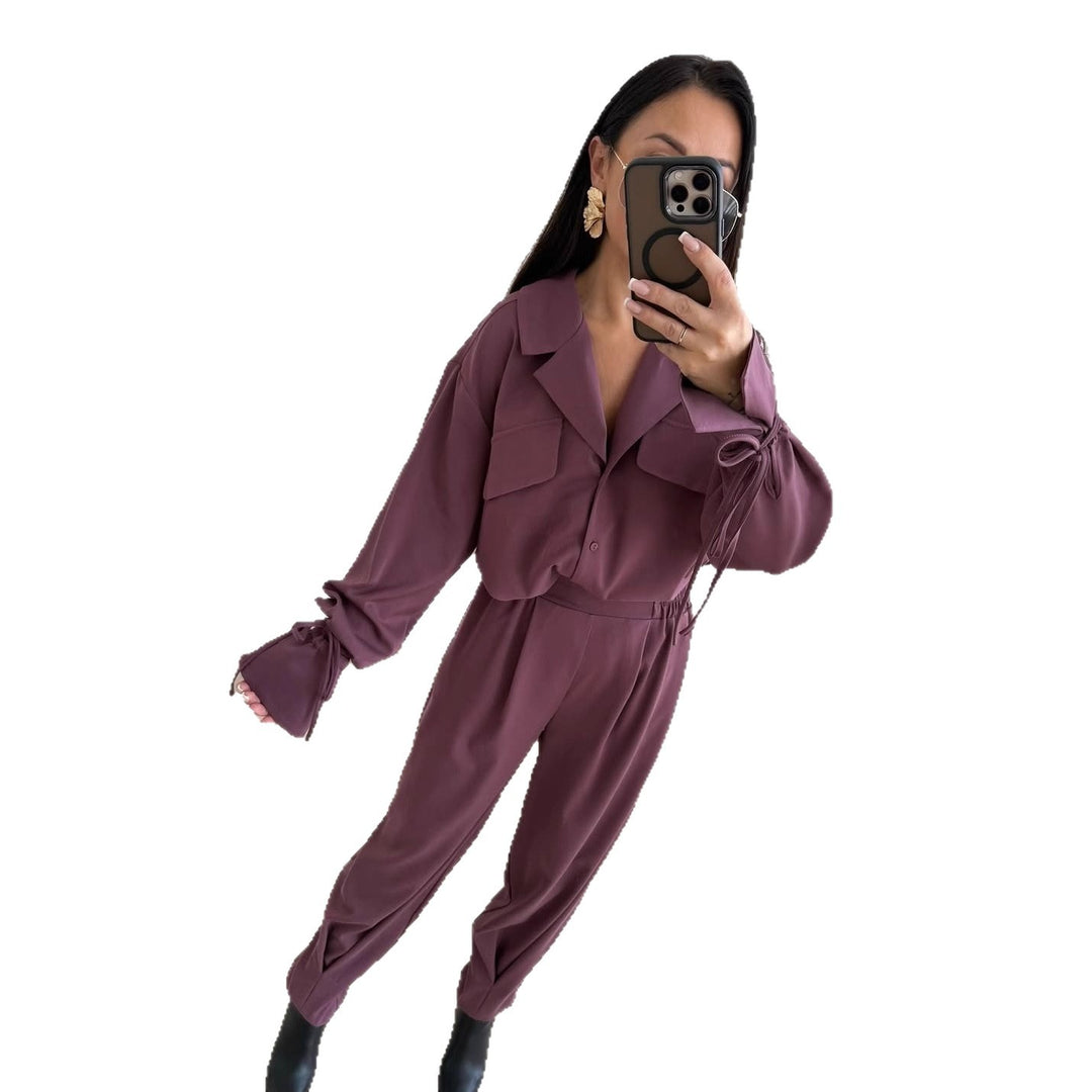 Damen Zweiteiliges Loungewear-Set mit Oversized-Bluse, Pattentaschen, Kordelmanschetten und hochtaillierter Jogpant Echoarchiv