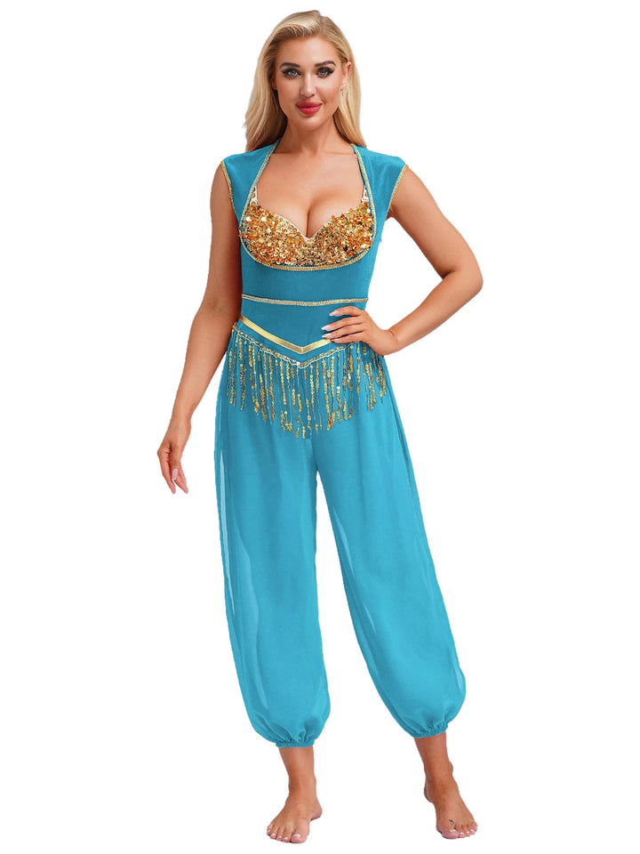 Damen Kostüm-Jumpsuit mit glitzerndem Oberteil und lässiger Hose Echo Archiv