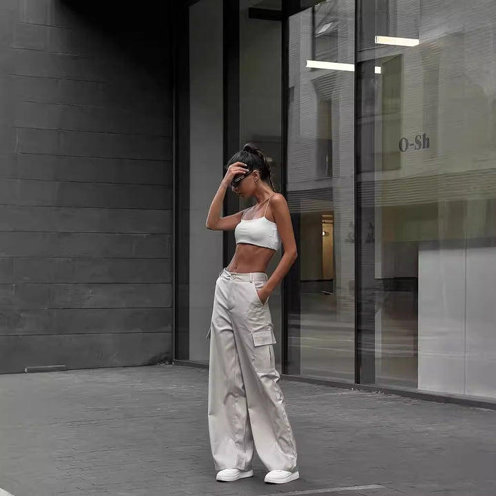 Damen Weite High-Waist Cargo-Hose mit Oversized-Silhouette und Klappentaschen Echoarchiv