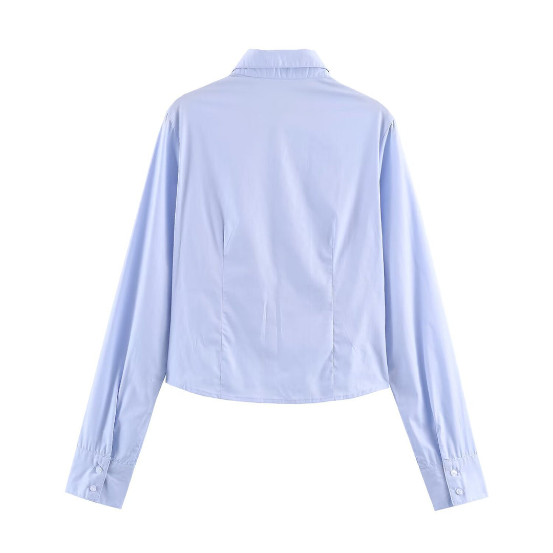 Damen Hemdbluse mit Smock‑Raffung und klassischem Kragen Echoarchiv