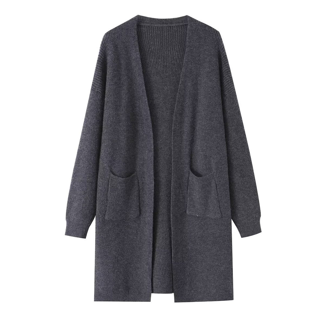 Damen Longline Strickcardigan mit aufgesetzten Taschen und offener Front Echo Archiv