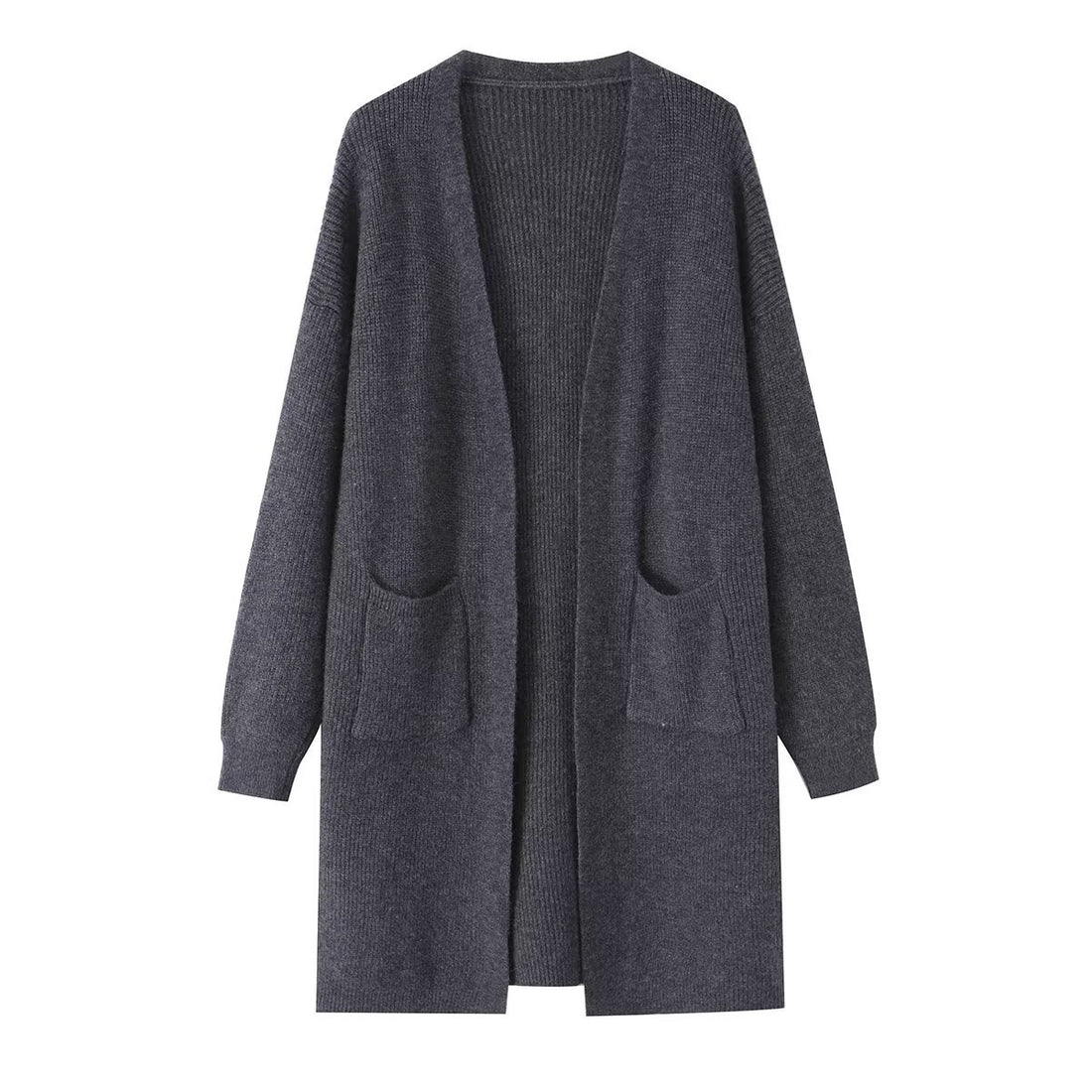 Damen Longline Strickcardigan mit aufgesetzten Taschen und offener Front Echo Archiv