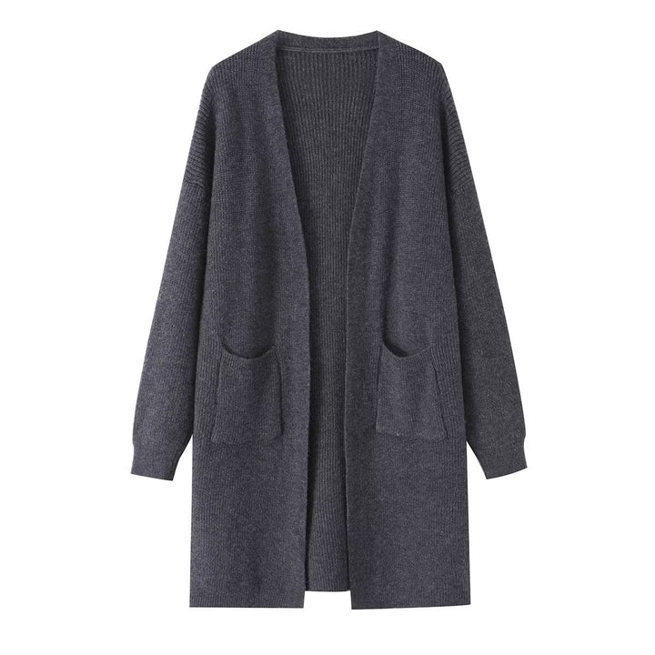 Damen Longline Strickcardigan mit aufgesetzten Taschen und offener Front Echo Archiv
