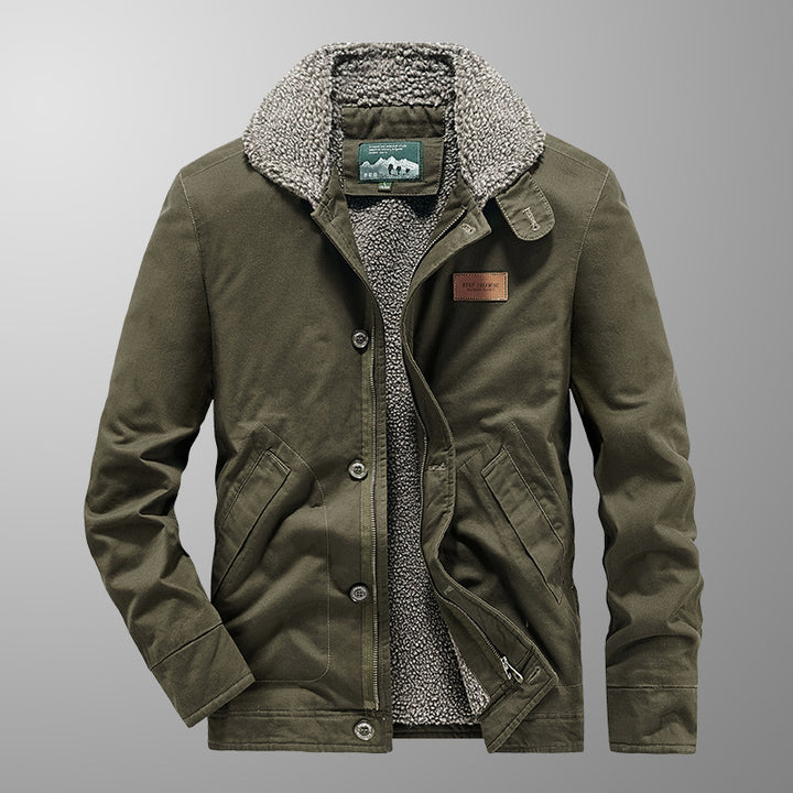 Herren Canvas-Workerjacke mit Sherpa-Innenfutter, Reiß- und Druckknopfverschluss Echoarchiv