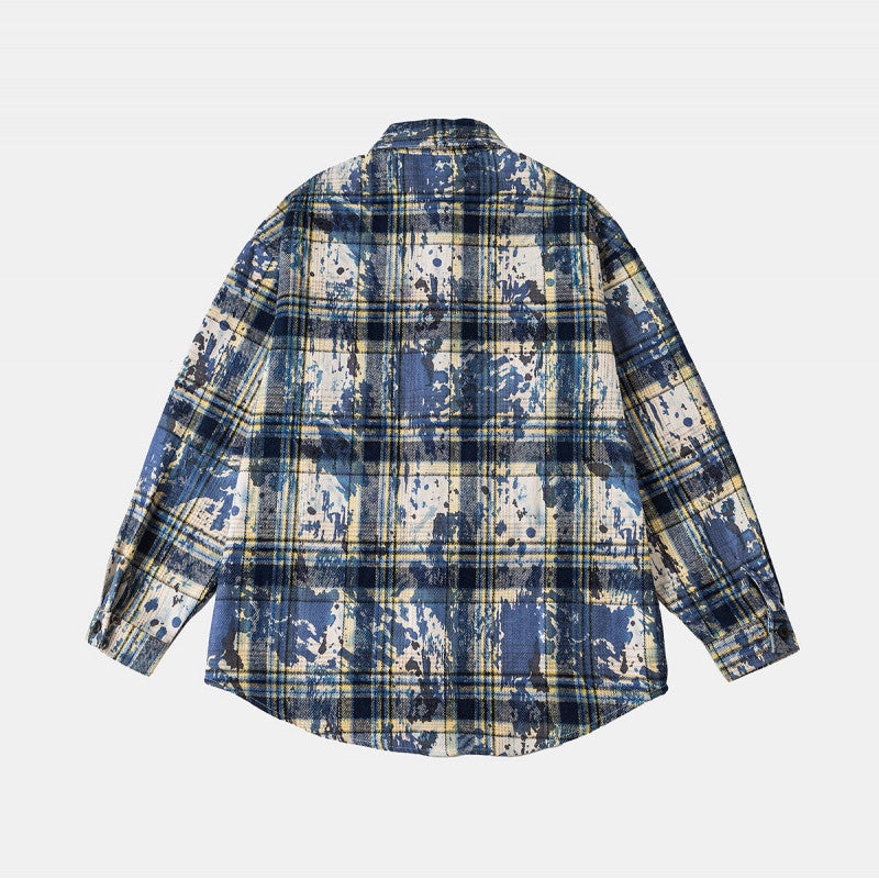Unisex Overshirt-Hemdjacke im karierten Baumwollmix mit künstlerischem Paint‑Effekt Echoarchiv