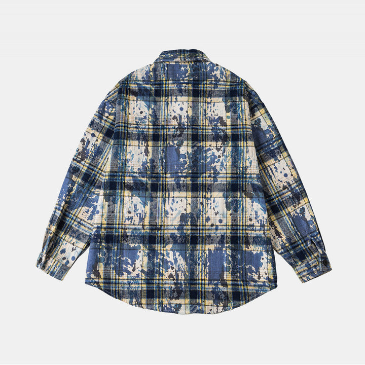 Unisex Overshirt-Hemdjacke im karierten Baumwollmix mit künstlerischem Paint‑Effekt Echoarchiv