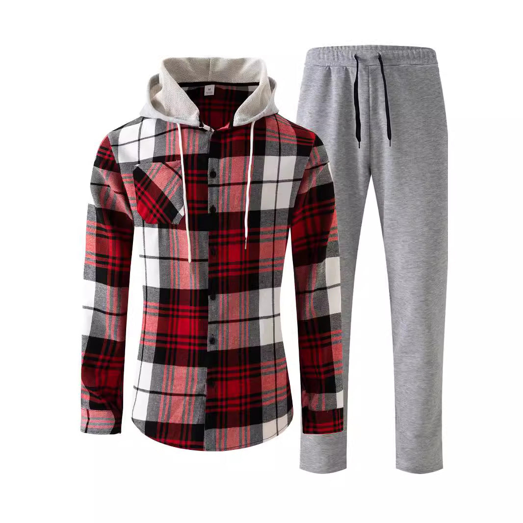 Herren lässiger Pyjama-Anzug mit kariertem Hemd und bequemen Jogginghosen Echoarchiv