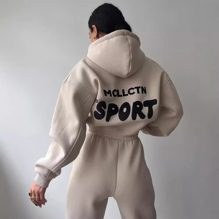 Damen Cropped Kapuzenpullover und High‑Waist Jogginghose Lounge‑Set aus Baumwollfleece Echoarchiv