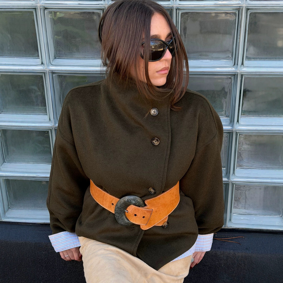 Damen Kurzer Wollmix‑Mantel mit asymmetrischer Knopfleiste und Stehkragen Echo Archiv