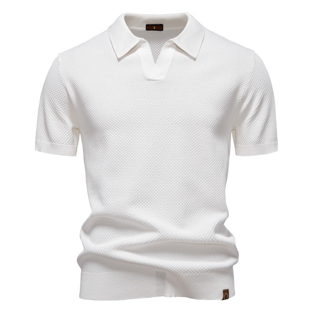 Herren nan strukturiertes Feinstrickpoloshirt mit offenem Reverskragen Echo Archiv