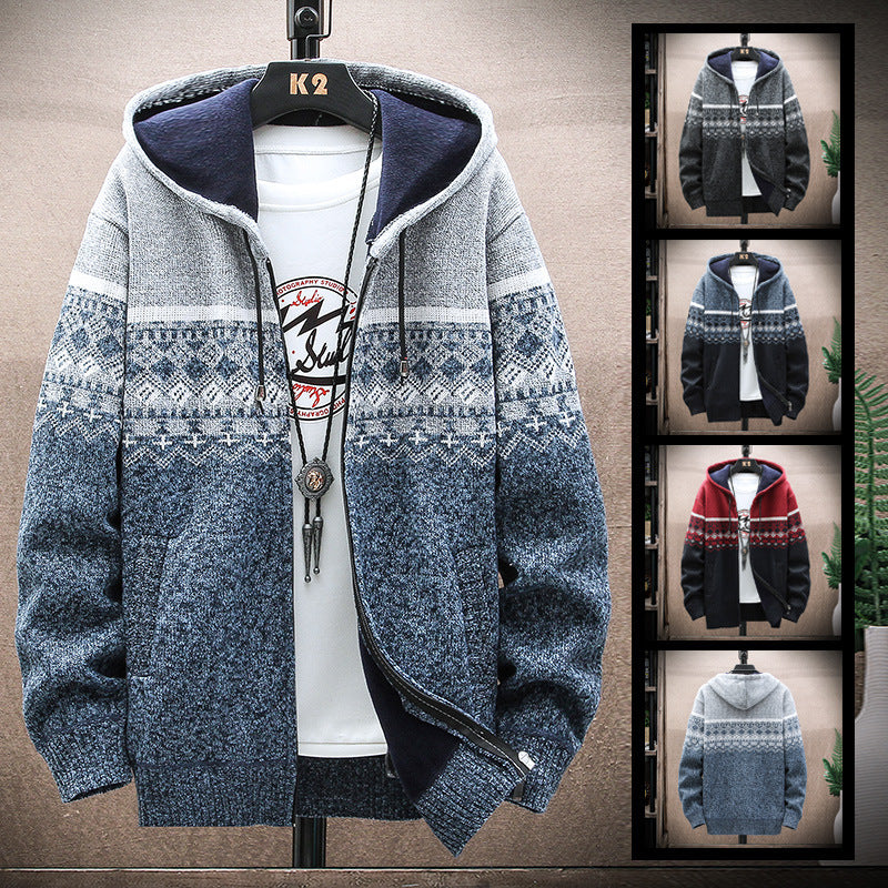 Herren Kapuzen-Strickzipjacke mit Norweger-Jacquard und weichem Futter Echo Archiv