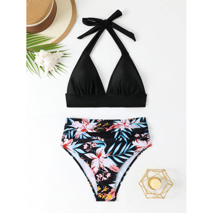 Damen Hochtailliertes Bikini-Set mit floralem Design und Halterneck Echo Archiv