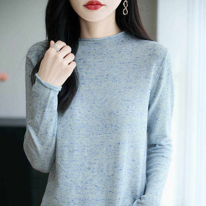 Damen Minimalistischer Nep-Strick-Longsleeve mit kurzem Stehkragen Echoarchiv
