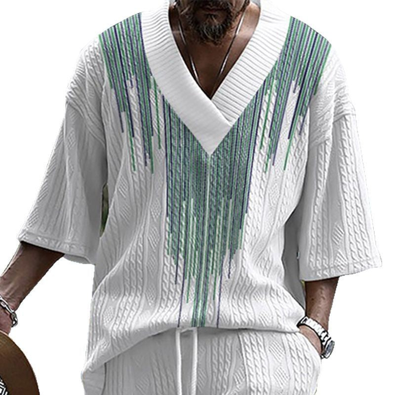 Herren lässiges Oversize-T-Shirt mit V-Ausschnitt und strukturiertem Design Echoarchiv