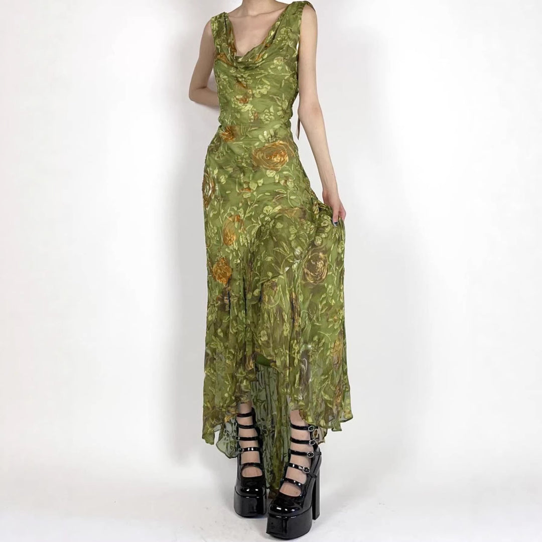 Damen Maxikleid mit asymmetrischem Saum und floralem Design Echo Archiv