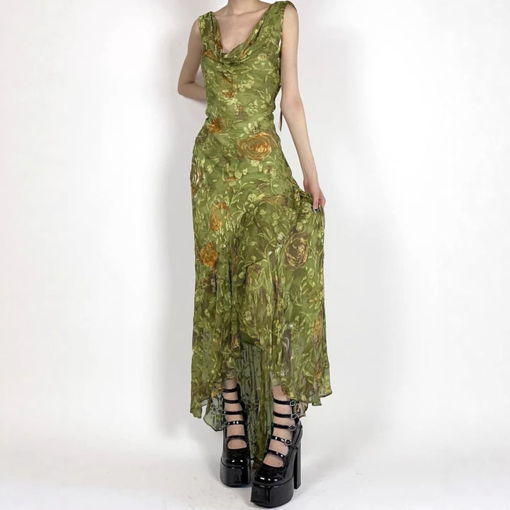 Damen Maxikleid mit asymmetrischem Saum und floralem Design Echo Archiv