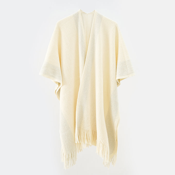 Damen Oversize-Strickcape mit Fransen und kontrastierter Bordüre Echo Archiv