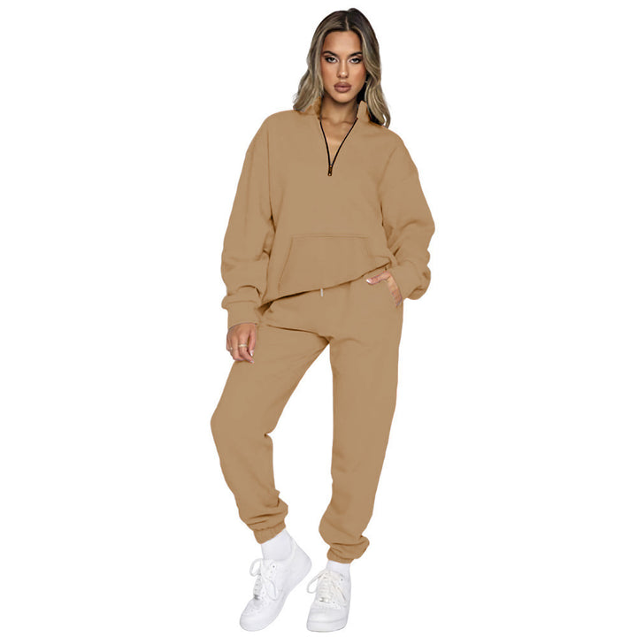 Damen nan French‑Terry Relax‑Loungewear‑Set mit halbem Reißverschluss, Kängurutasche und taillierter, schmal zulaufender Jogginghose Echo Archiv