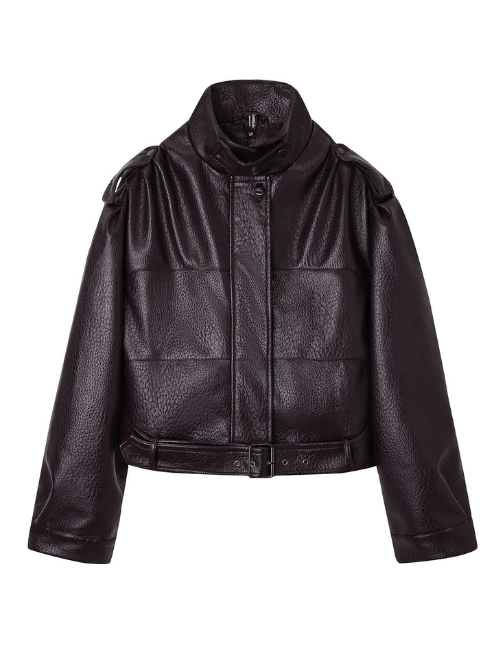 Damen Modische Kunstlederjacke mit Gürtel Echo Archiv