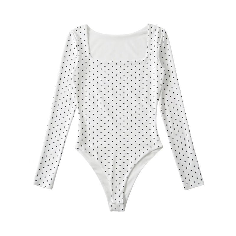 Damen Langärmeliger Body mit quadratischem Ausschnitt und Pünktchenprint Echo Archiv