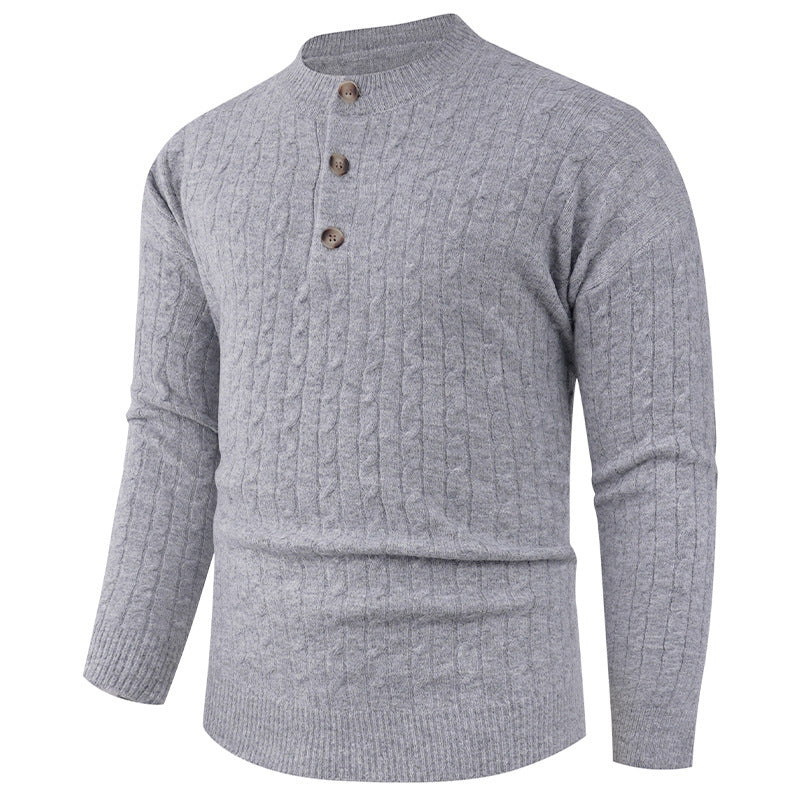 Herren Grobstrickpullover mit modernem Schalkragen und Knopfdetails Echoarchiv