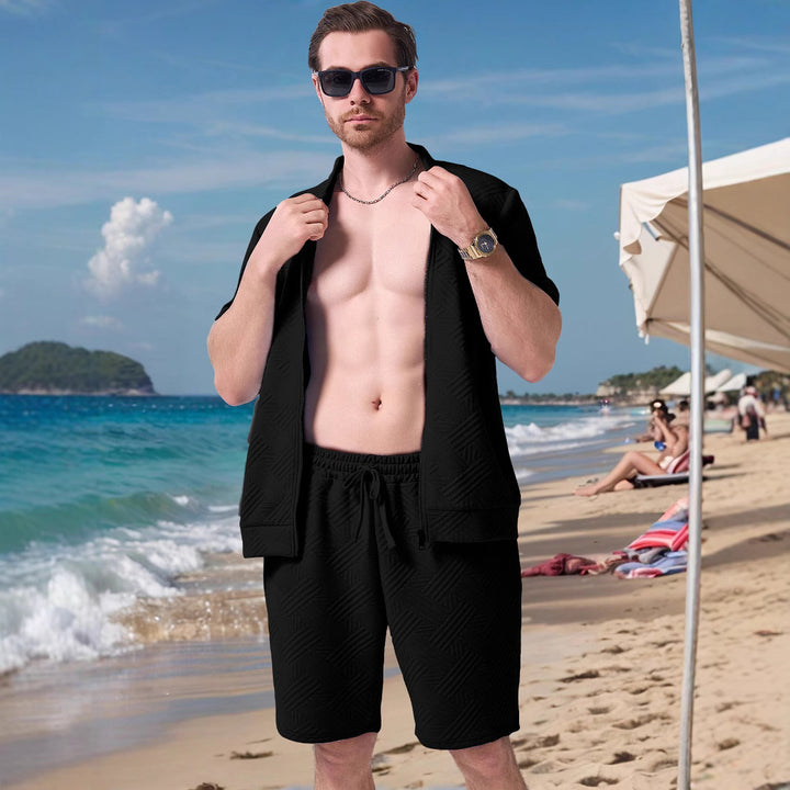 Herren kurzärmliges Strandhemd und Shorts-Set mit leichtem Komfort und stilvollem Design Echoarchiv