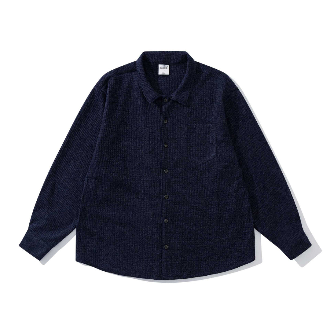 Unisex strukturierte Strick-Hemdjacke mit Kentkragen und aufgesetzter Brusttasche Echoarchiv