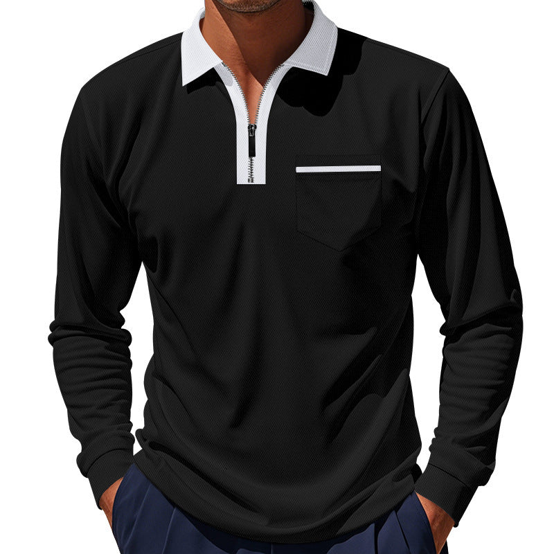 Herren Langarm-Polo mit Reißverschluss und Brusttasche Echoarchiv