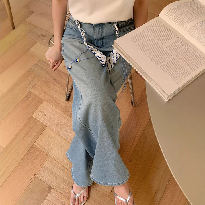 Damen Weite Jeanshose mit dekorativem Gürtel Echo Archiv
