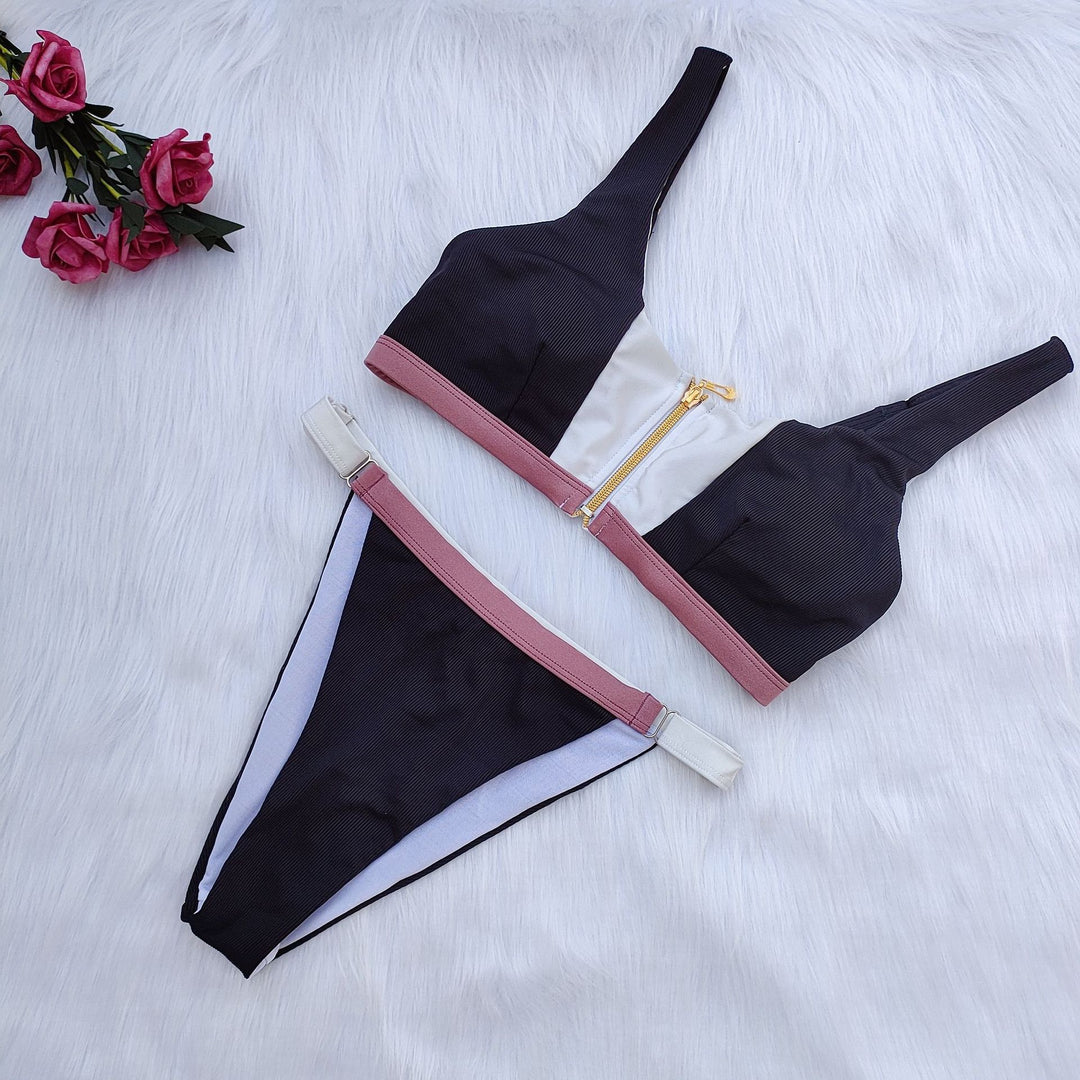 Damen Sport-Bikini-Set mit Reißverschluss und farblich abgesetzten Details Echo Archiv