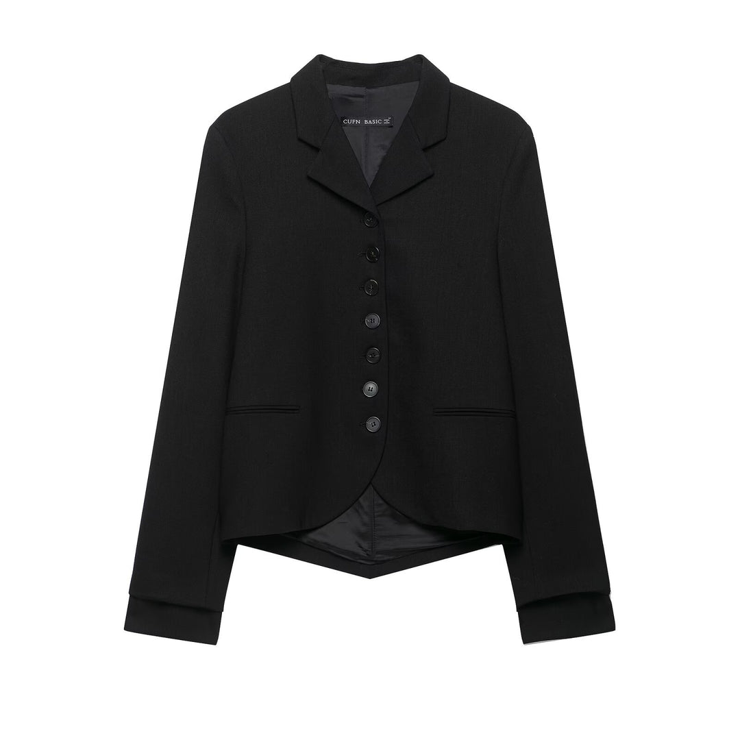 Damen Kurzer taillierter Blazer mit asymmetrischem Saum und durchgehender Knopfleiste Echo Archiv