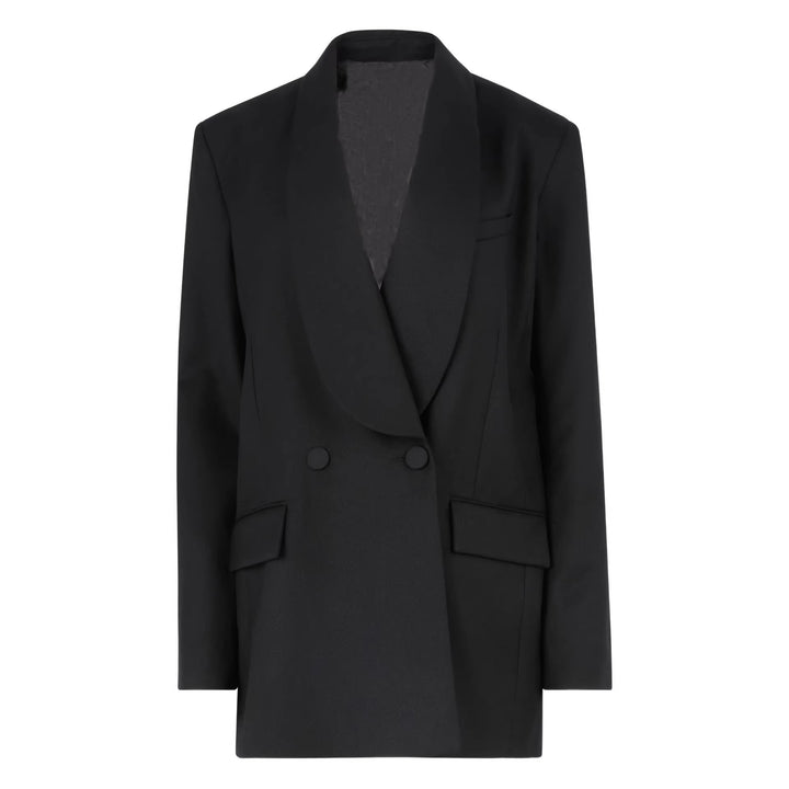 Damen Oversized Smoking-Longblazer mit tiefem Schalkragen und verlängerter Schulterlinie Echoarchiv