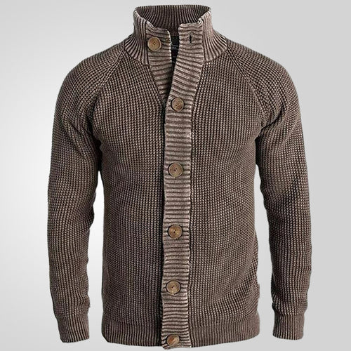 Herren Strickjacke mit modernem Waffelmuster und komfortablem Stehkragen Echoarchiv