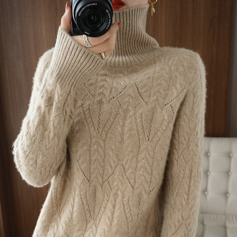 Damen Weicher Mohair‑Optik Oversize‑Rollkragenpullover mit Ajour‑Zopfstruktur Echoarchiv