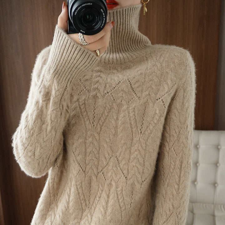 Damen Weicher Mohair‑Optik Oversize‑Rollkragenpullover mit Ajour‑Zopfstruktur Echoarchiv
