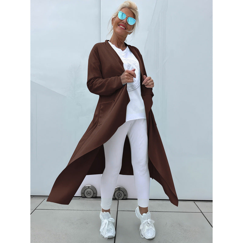 Damen Langer Fließender Longcardigan mit Wasserfall-Saum und Eingrifftaschen Echo Archiv