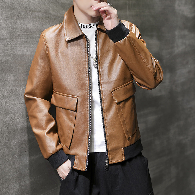 Herren Urbane Kunstleder‑Fliegerjacke mit Pattentaschen und geripptem Saum Echoarchiv