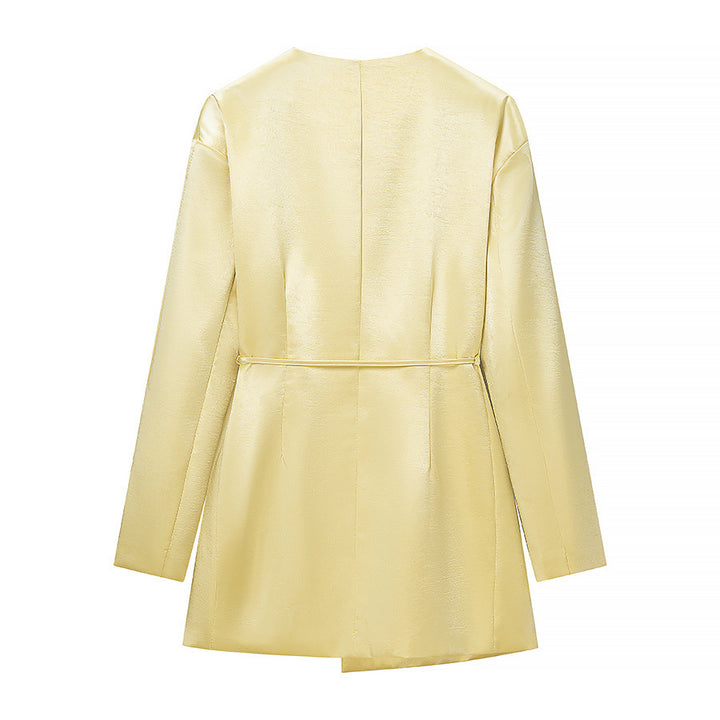 Damen Zweiteiliges Satin-Blazer-Set mit Wickeljacke und hochtaillierter Plissee-Weitbein-Hose Echo Archiv