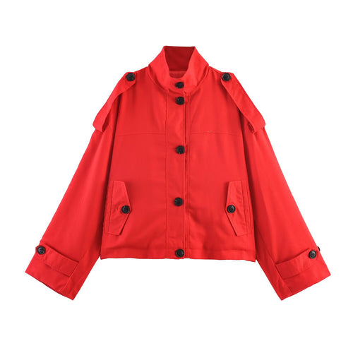 Damen Kurz geschnittene Oversize-Trenchjacke mit Stehkragen und Schulterklappen Echo Archiv