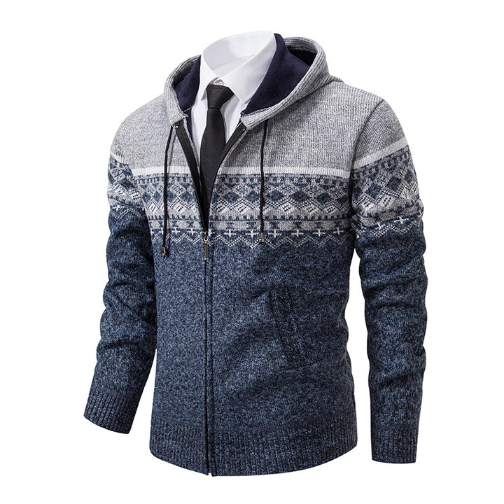 Herren stilvolle Strickjacke mit Kapuze und Norweger-Muster Echoarchiv